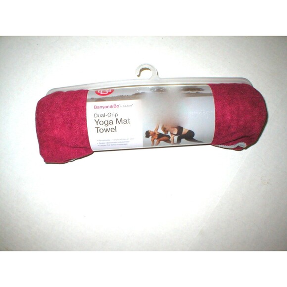 New Mat Towel Fast Drying Hot Yoga Pilates Banyan & Bo Dark Red Gray Absorbent - Picture 2 of 5